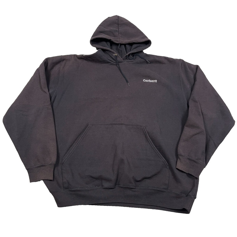 Vintage Carhartt Hoodie Men XXL 2XL Black Sun Faded Sweatshirt Grunge 90s Y2K